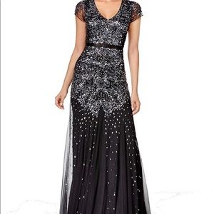 NEW Adrianna Papell Long Black Beaded Dress Size 2